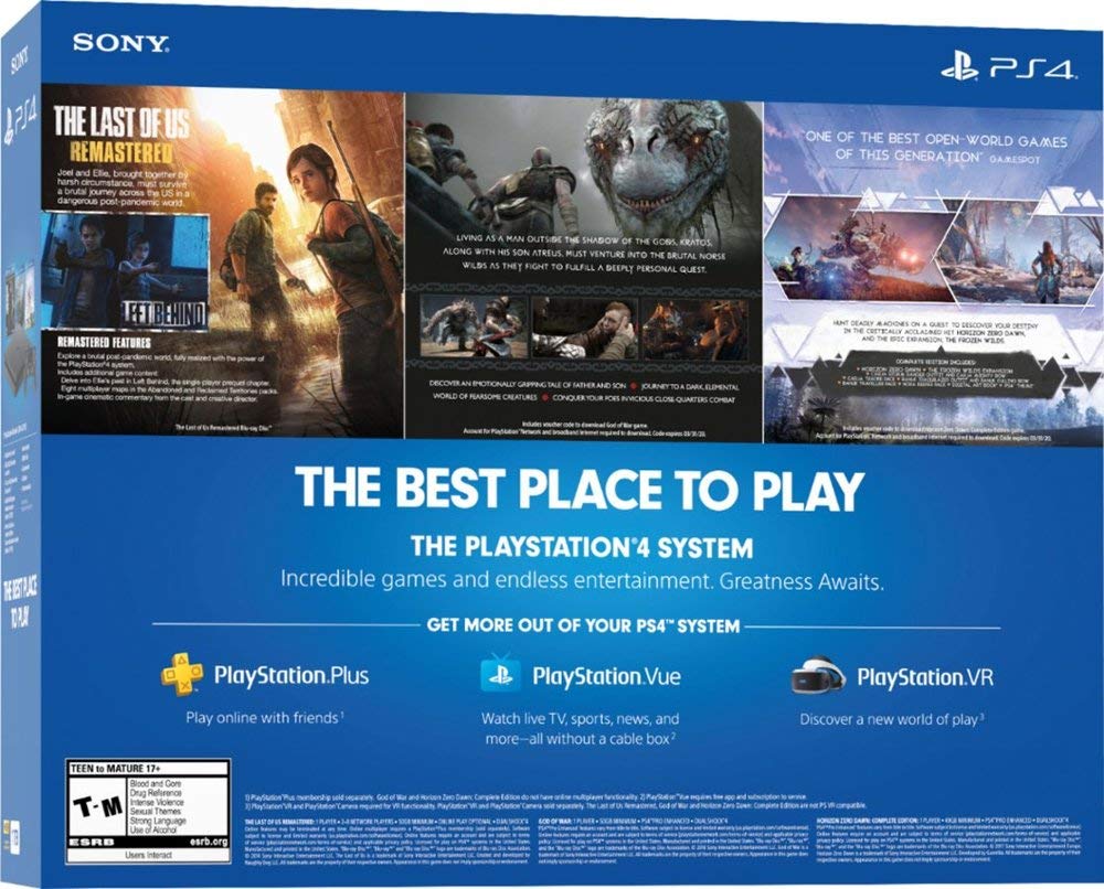 Flagship Newest Play Station 4 1TB HDD Only on Playstation PS4 Console Slim Bundle with Three Games: The Last of Us, God of War, Horizon Zero Dawn 1TB HDD Dualshock 4 Wireless Controller -Jet Black