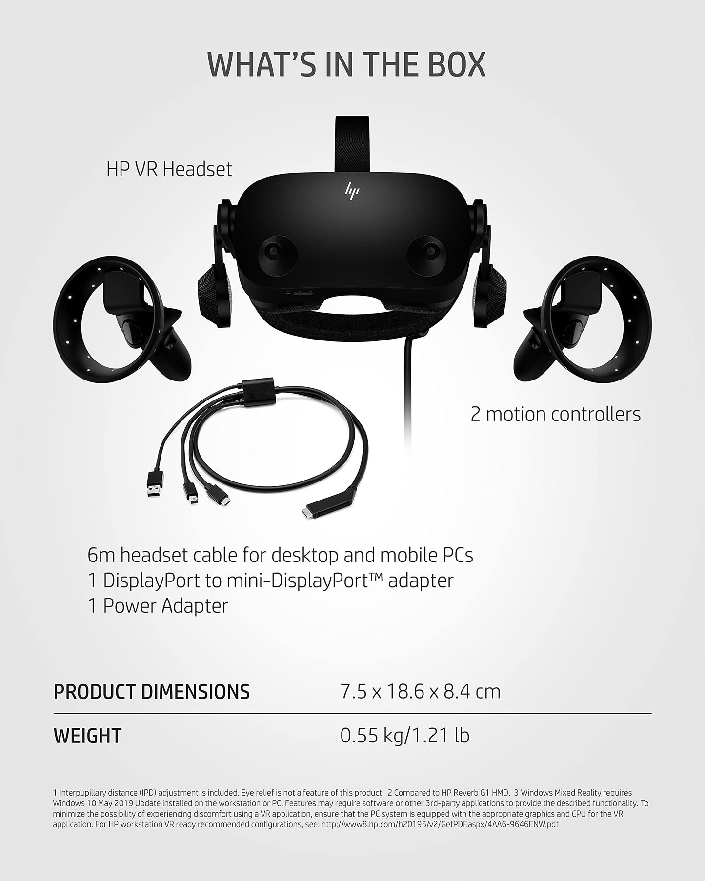 HP Reverb G2 VR Headset with Controller, Adjustable Lenses & Speakers from Valve, 2160 x 2160 LCD Panels, for Gaming, Ergonomic Design, 4 Cameras, Compatible with SteamVR & Windows Mixed Reality