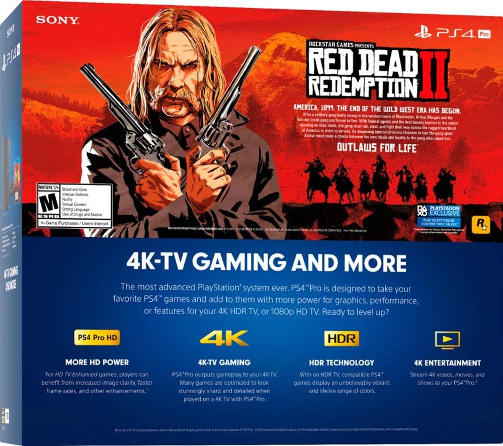 New Sony PlayStation 4 Pro 1TB Red Dead Redemption 2 Console Bundle with HDR Technology for 4K TV Gaming - Jet Black