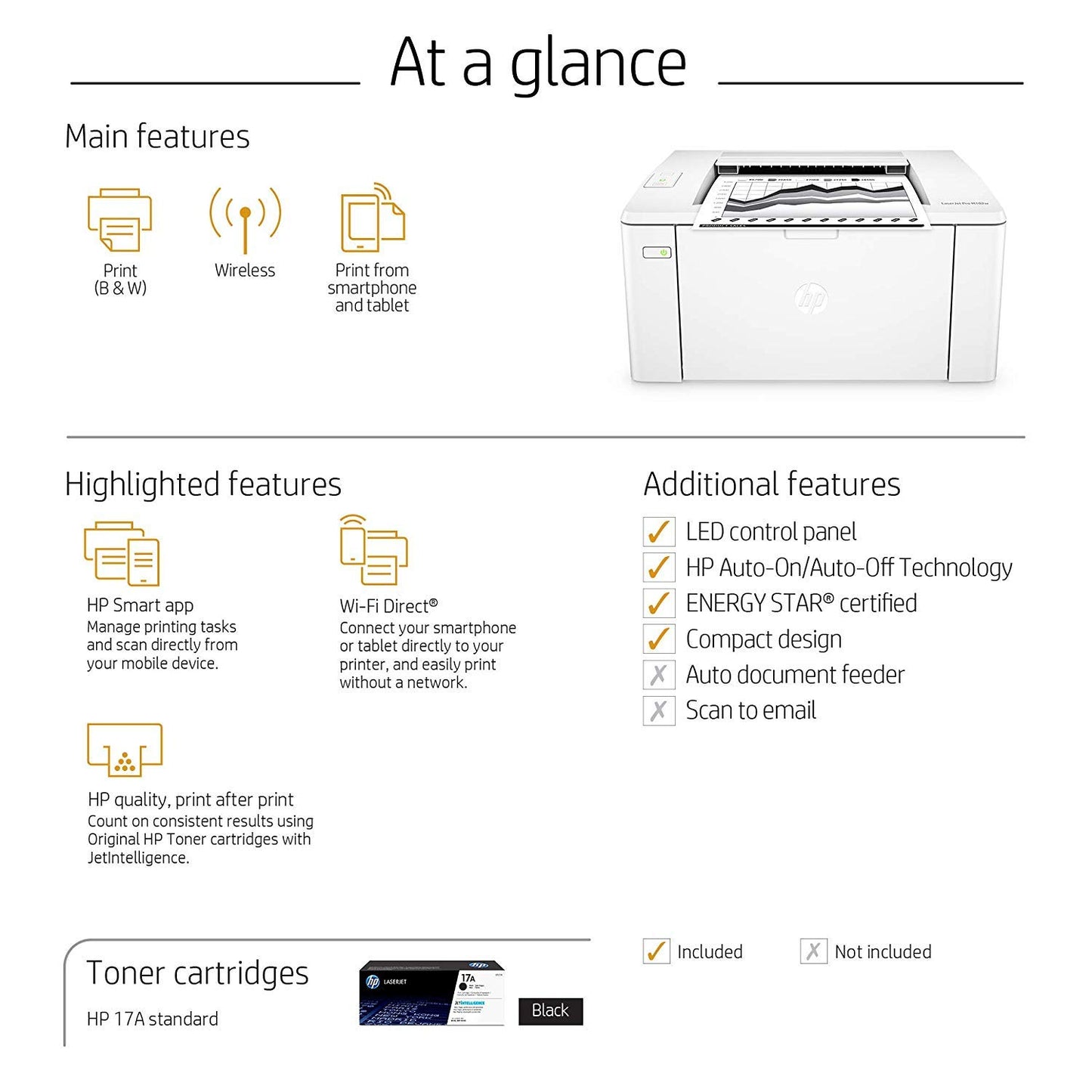 HP LaserJet Pro M102w Wireless Laser Printer, Works with Alexa (G3Q35A). Replaces HP P1102 Laser Printer, White