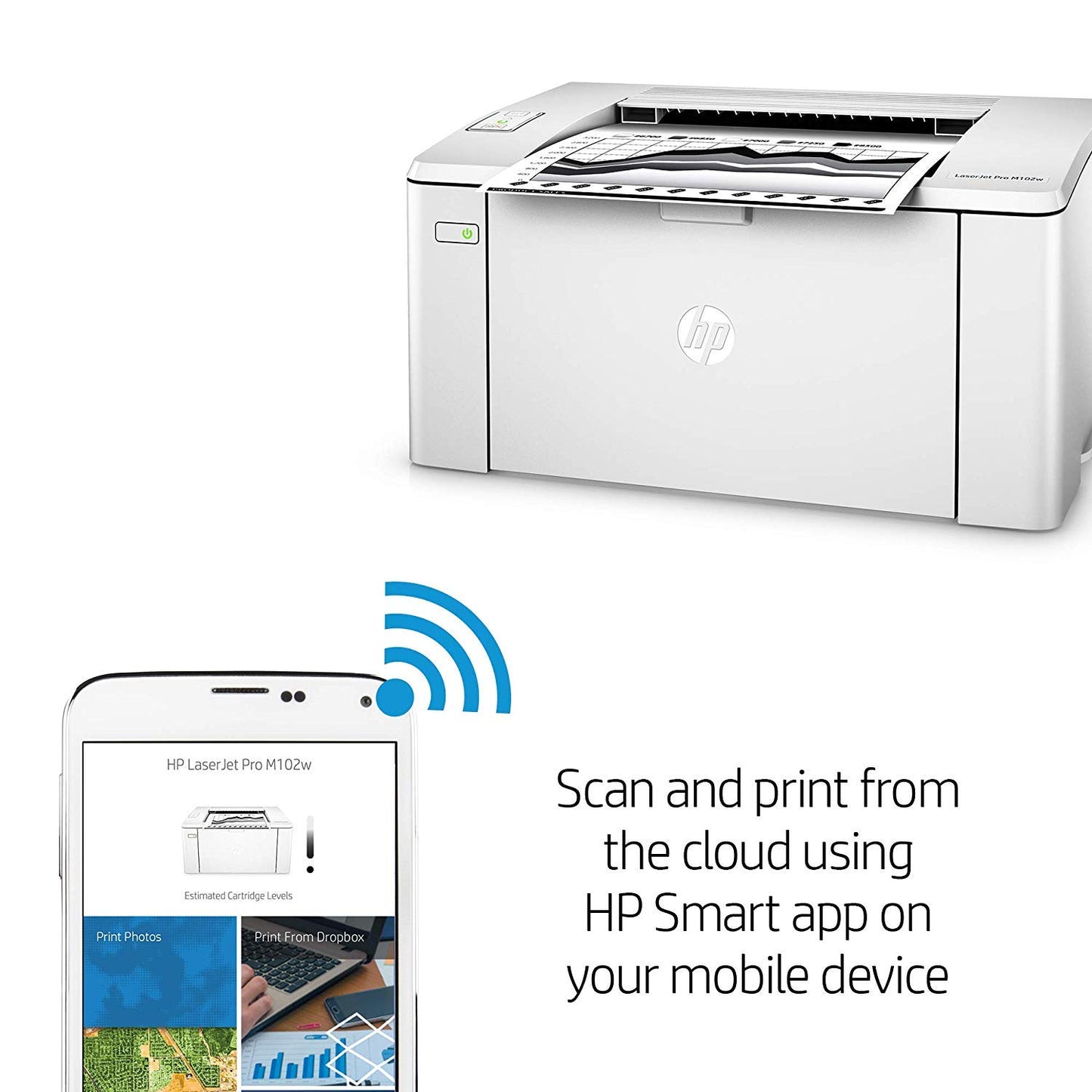 HP LaserJet Pro M102w Wireless Laser Printer, Works with Alexa (G3Q35A). Replaces HP P1102 Laser Printer, White