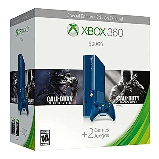 Xbox 360 500GB Special Edition Blue Console Bundle with Game Downloads of Call of Duty Ghosts and Call of Duty Black Ops 2