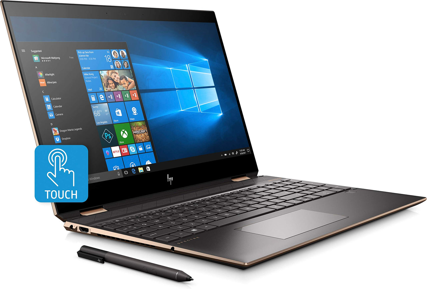 HP Spectre x360 2-in-1 Laptop, 15.6" 4K UHD Touchscreen, Intel Core i7-8565U Processor up to 4.6GHz, 16GB RAM. 256GB SSD, Backlit Keyboard, Wireless-AC, Windows 10 Home