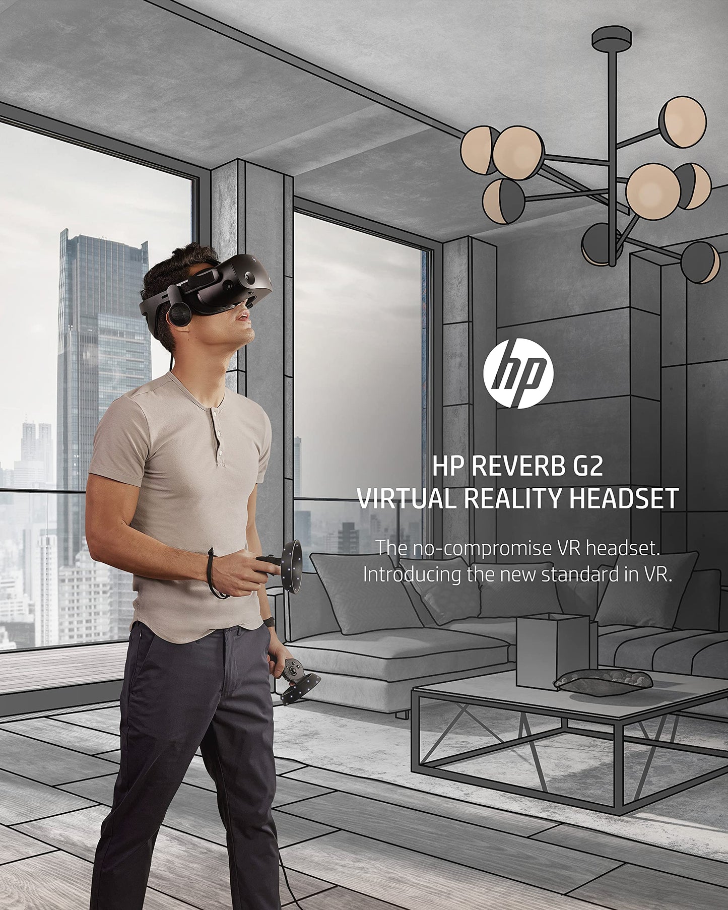 HP Reverb G2 VR Headset with Controller, Adjustable Lenses & Speakers from Valve, 2160 x 2160 LCD Panels, for Gaming, Ergonomic Design, 4 Cameras, Compatible with SteamVR & Windows Mixed Reality